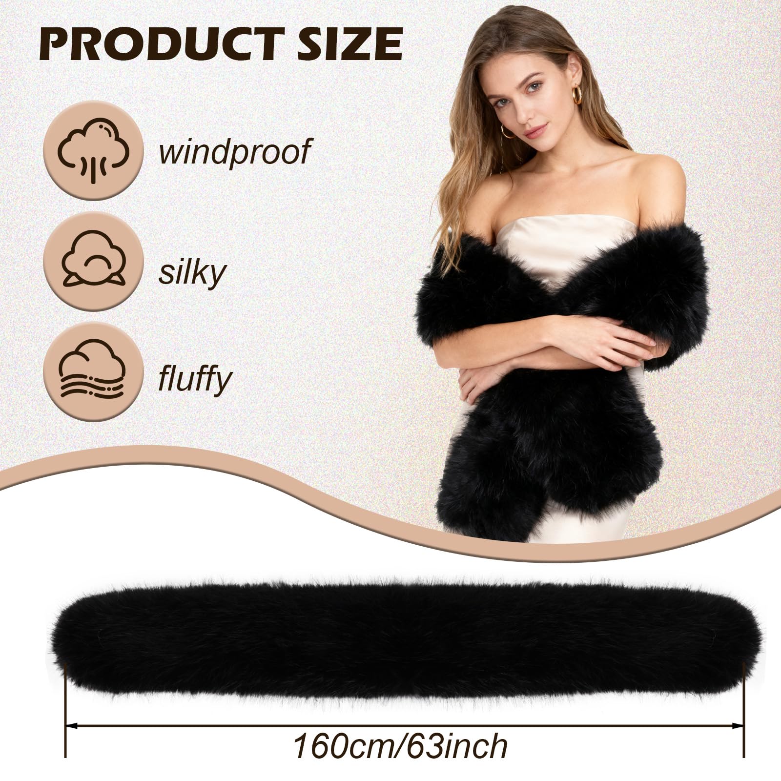 XEPST Bufanda de piel sintética para mujer, chal de piel sintética negra, calentador de cuello para invierno, bufanda esponjosa para mujer