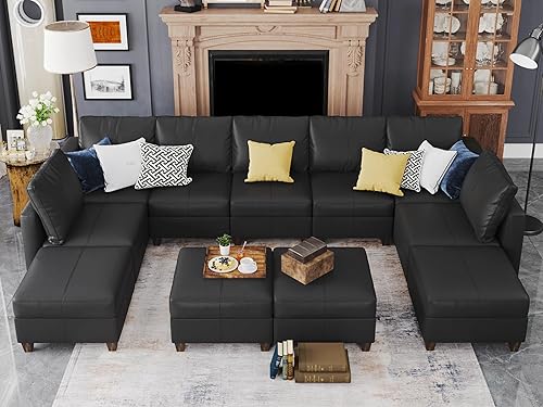 Miniatura 63 de EASE MOOSE Modualr - Sofá modular en forma de U con otomanas de almacenamiento, sofá modular de piel sintética gris, blanco y Blanco