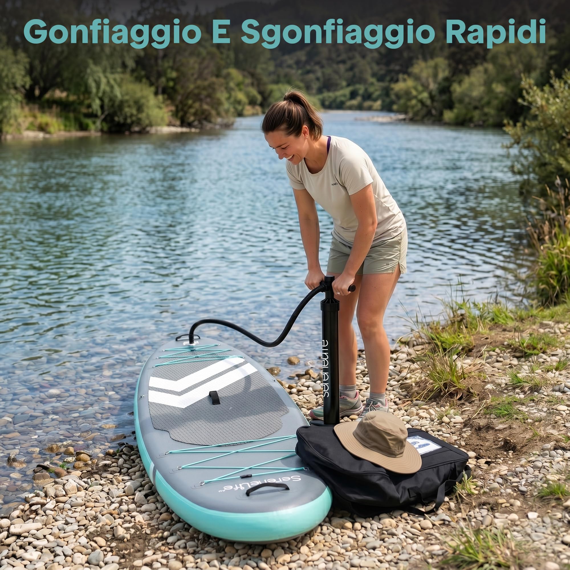 SereneLife SUP Gonfiabile Tavola Stand Up Paddle Board Ultraleggera Larga Stabile Deck EVA Antiscivolo Accessori Premium Capacità 159 kg