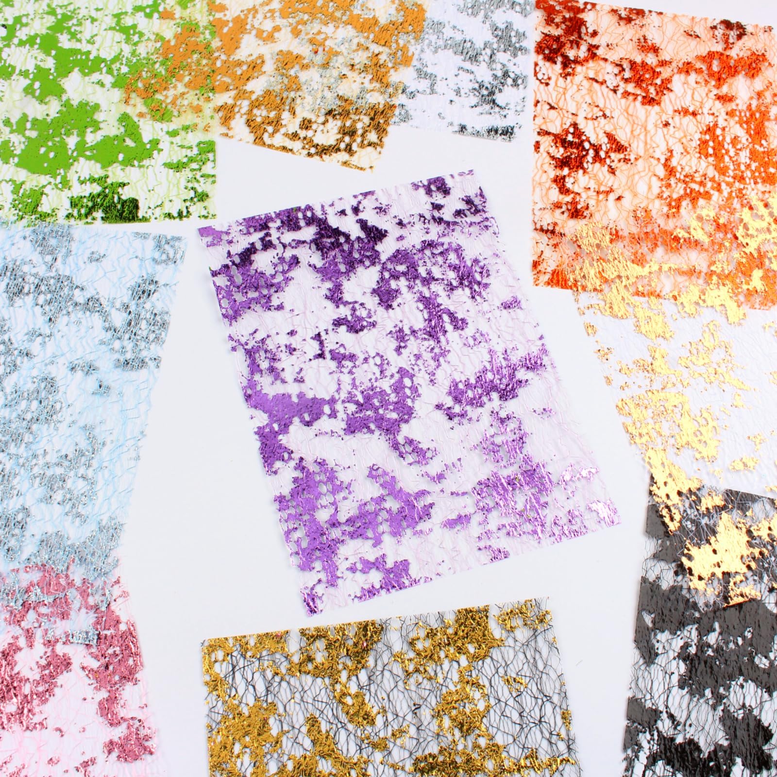 A5 Size Colorful Foil Textured Fabric Art Paper Scrapbooking Decorative, 10 Sheets Sparkle Metallic Lace Mesh for Crafts, Junk Journaling Supplies, Card Making, Collage