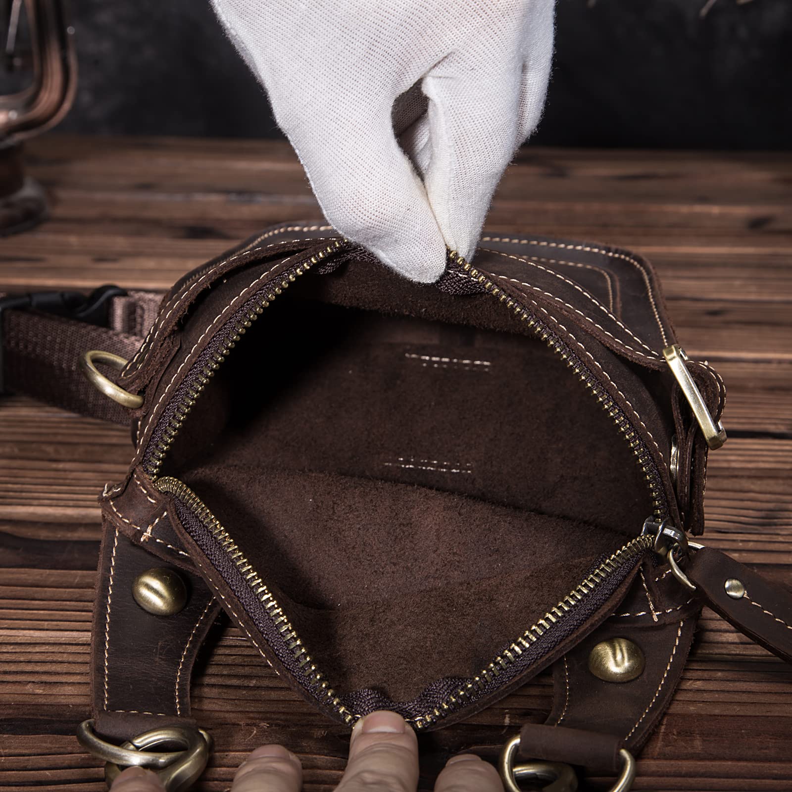 Marsupio Da Gamba, Marsupio Moto for da viaggio con cintura Yi, unisex, elegante, in pelle, 7 pollici(Dark brown)
