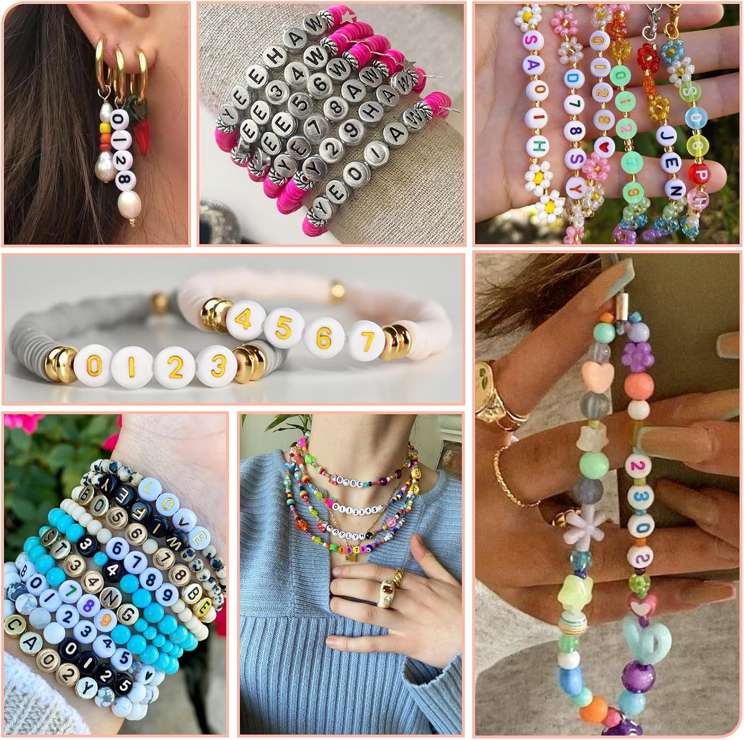 900pcs Number Beads for Bracelets，9 Colors 0-9 Number DIY Jewelry Making Bracelet Necklace Keychain Crafts Making 7x4mm