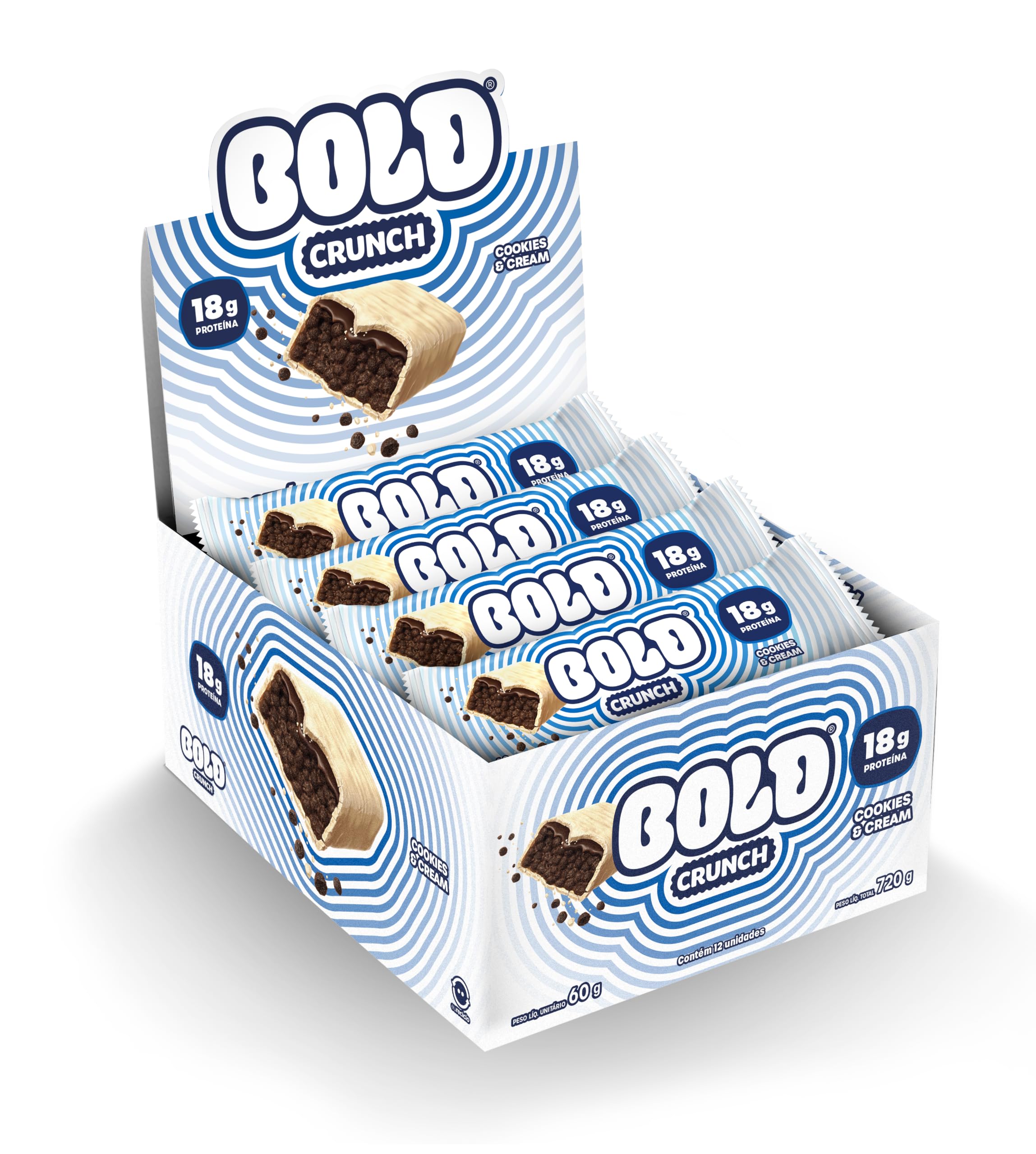 Barra de Proteína Bold Crunch Cookies & Cream 60 g-18 g de Proteína- Caixa com 12 Unidades : Amazon.com.br: Alimentos e Bebidas