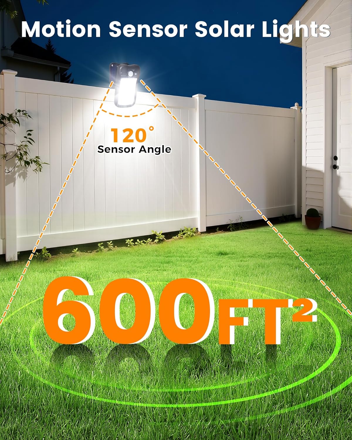 Clip on Solar Lights for Fence, 3 Modes Solar Motion Lights Outdoor Waterproof, 60LEDs 500LM Portable Security Light for Fence, Deck, Garage, Camping, USB Charging, 4 Black