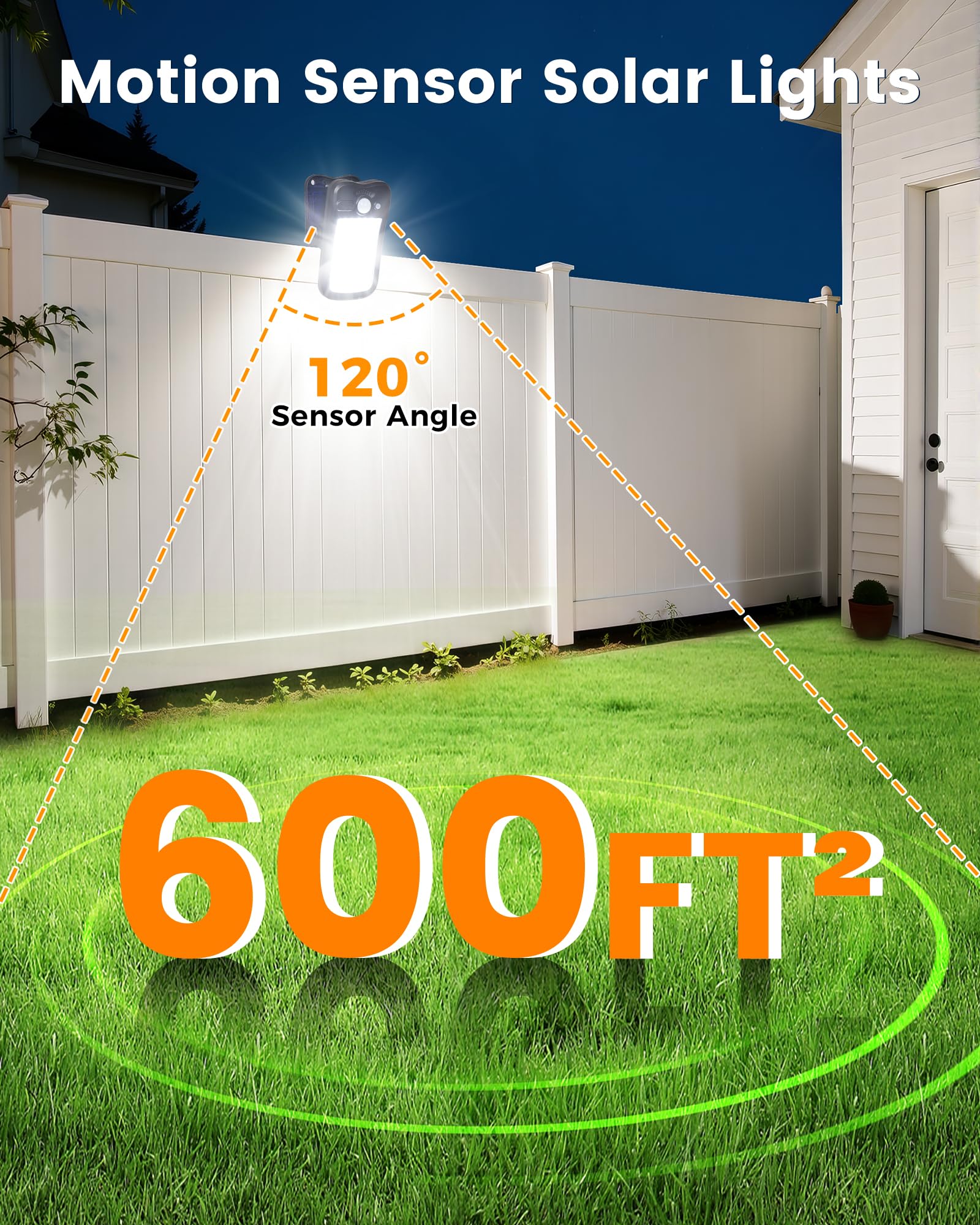 LIFENGSOLAR Solarleuchten zum Anklippen für Zaun, 3 Modi, Solar-Bewegungslichter, Outdoor, wasserdicht, 60 LEDs, 500 lm, tragbares Sicherheitslicht für Zaun, Deck, Garage, Camping, USB-Aufladung, 4