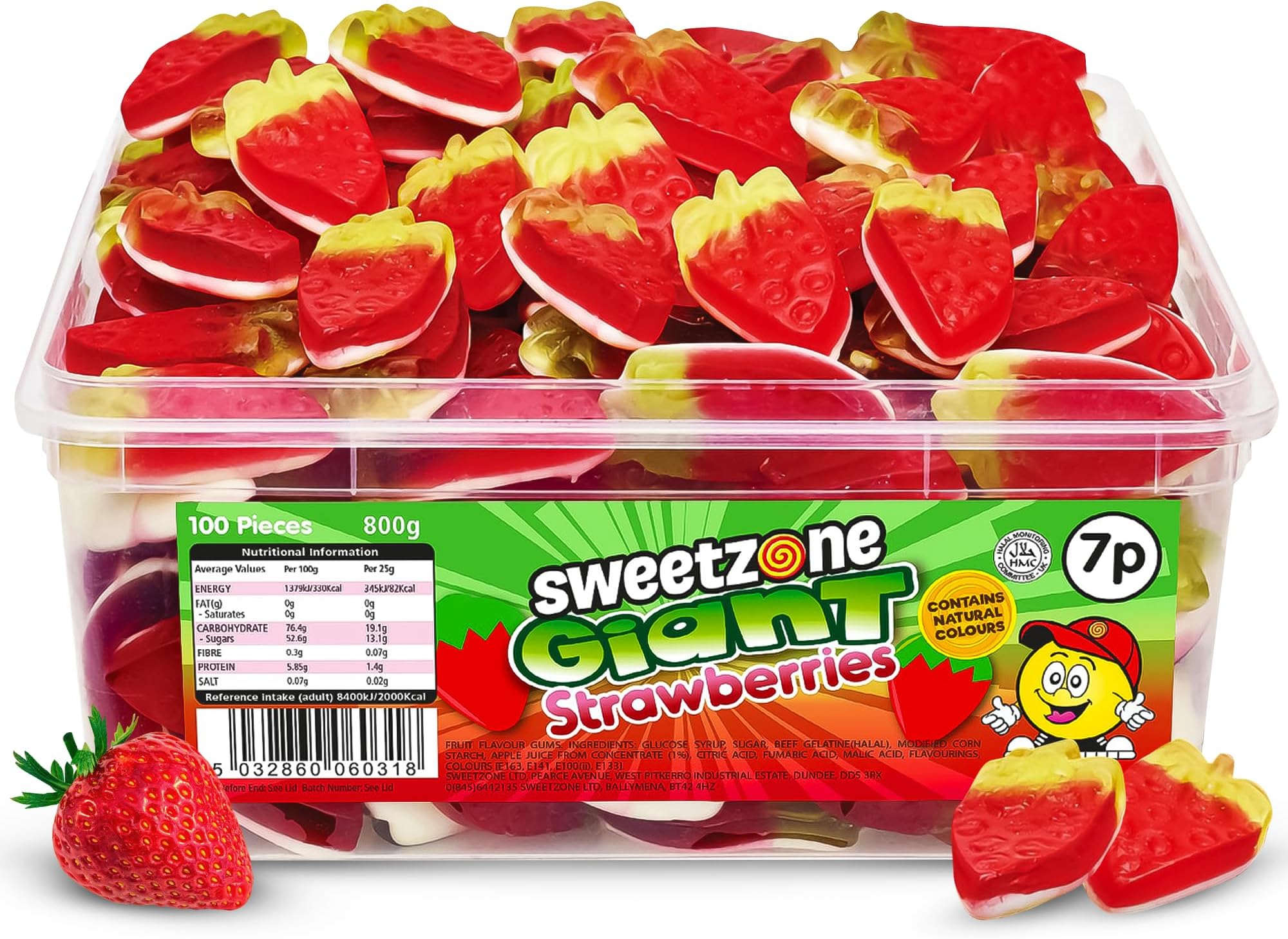 Giant Strawberry Gummy Sweets 800g - 100pcs Tub of Sweets - Retro Sweets Gummy Strawberries - Halal Sweets, Bulk Sweets