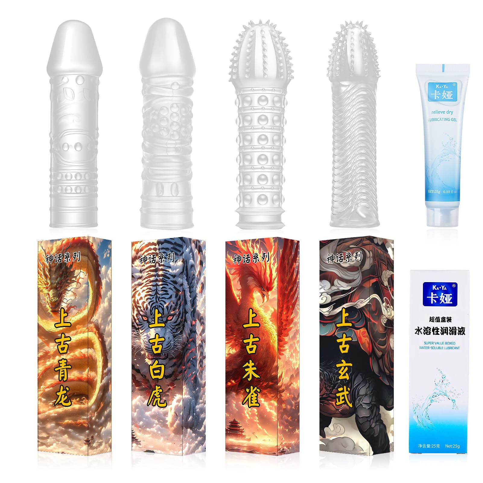 Confezione da 4 guaine per pene Dick Custodie Spesse In Silicone Trasparente, Riutilizzabili, Per Stimolazione Intensiva Del Pene E Miglioramento Dell'Erezione(4Forma)