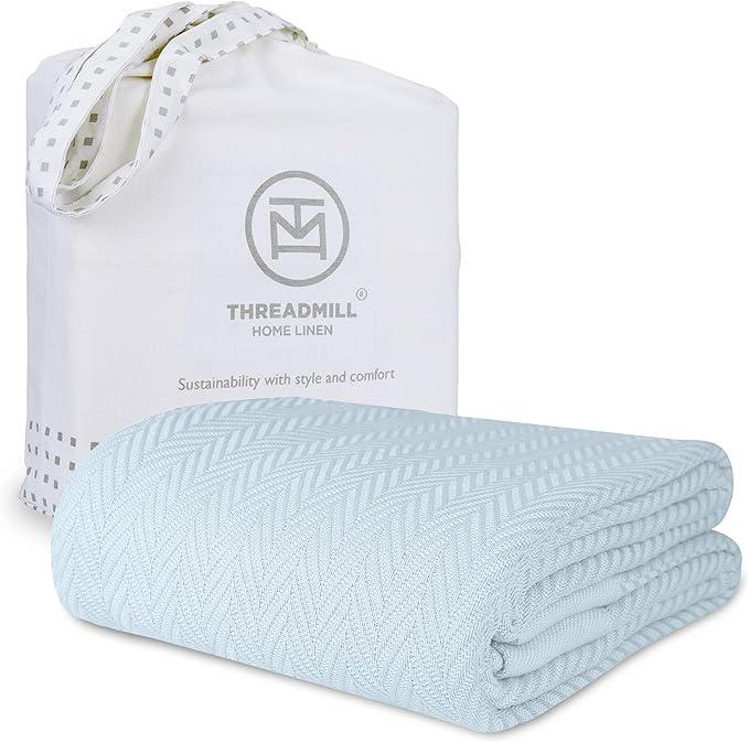 100% Cotton King Size Blanket - Light Blue