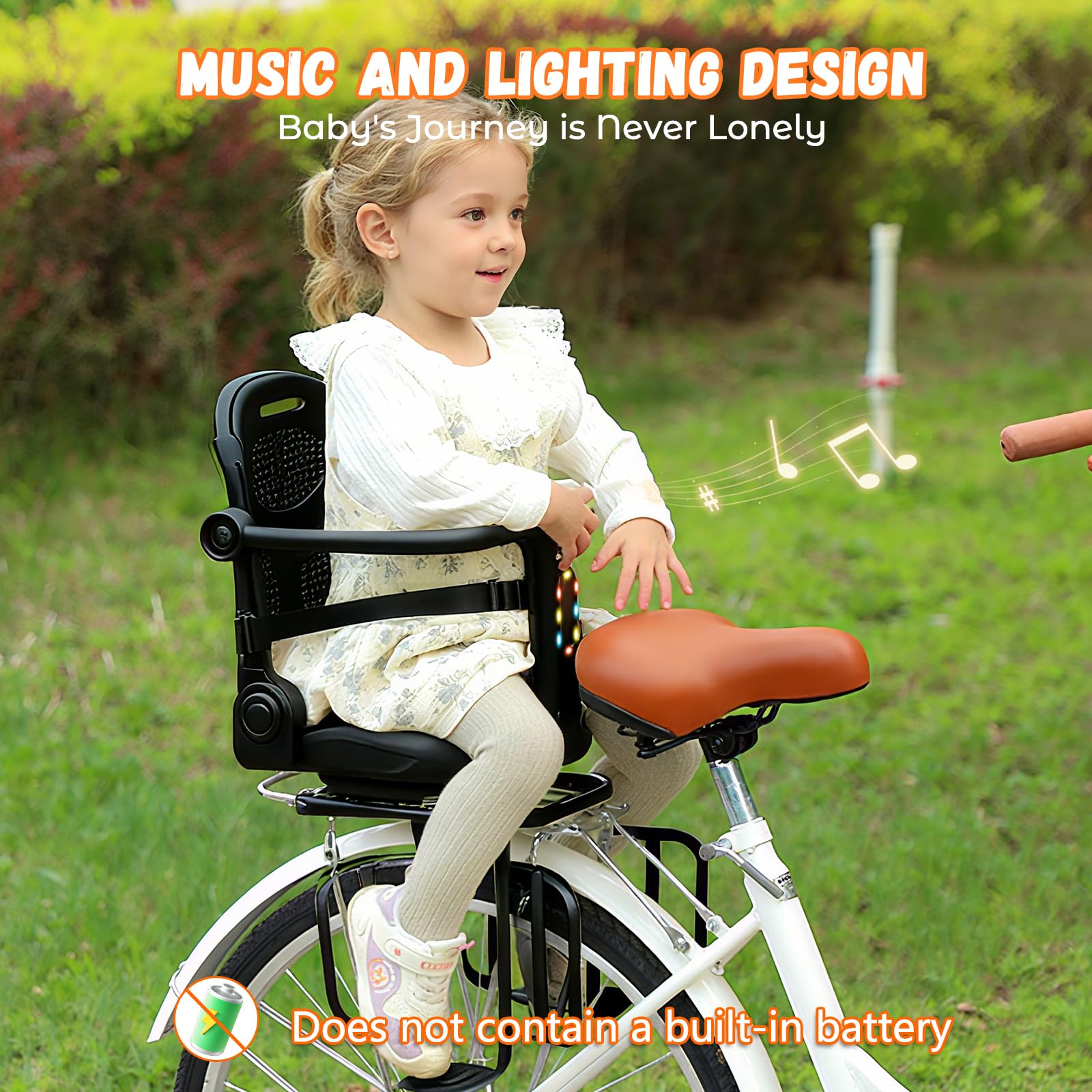 auvstar Silla Bicicleta niño Trasera,Asiento Trasero de Bicicleta con Respaldo,Ajustable para Sentarse o Reclinarse,Cojín de Asiento de PU con Barandillas de Seguridad y Reposapiés,Negro