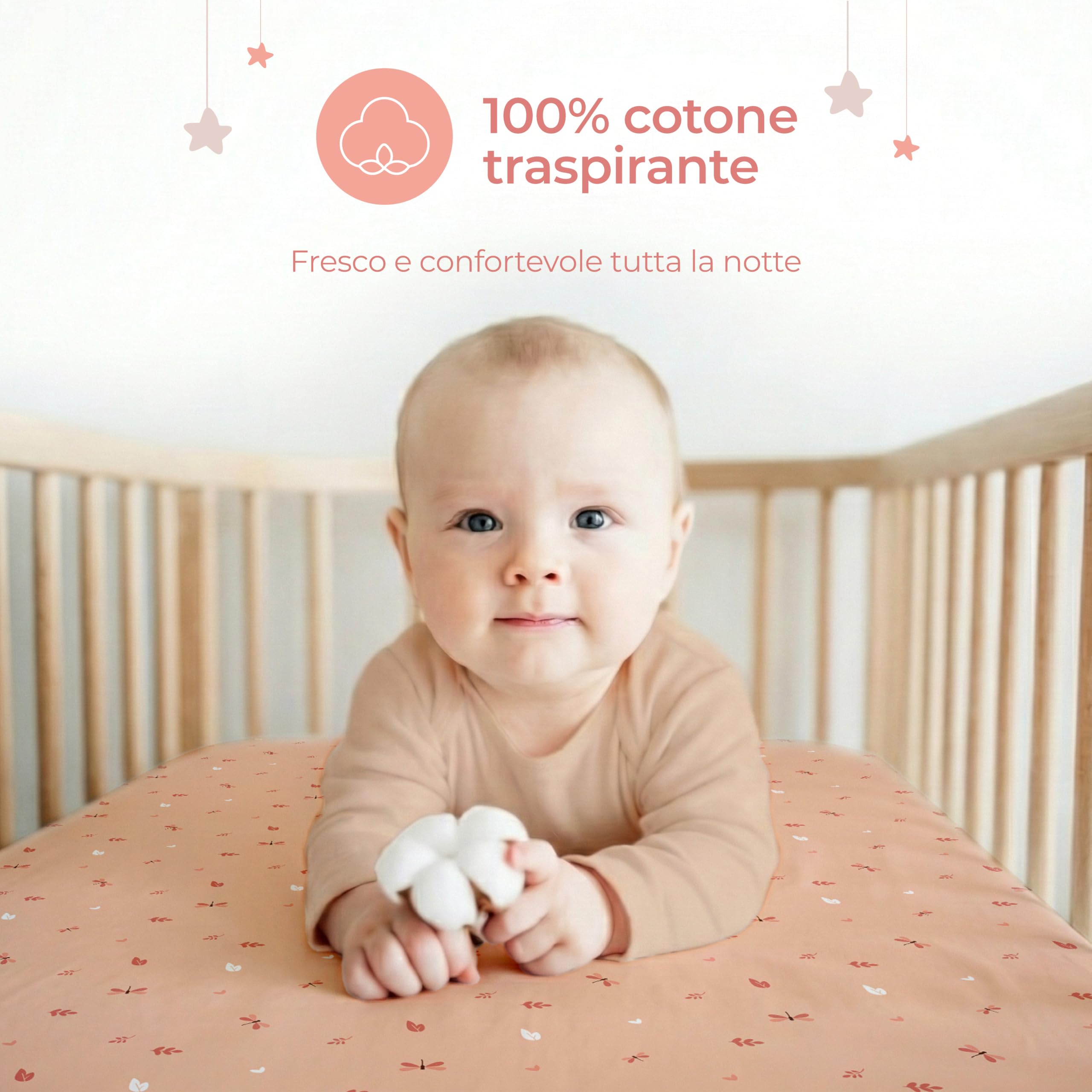 Dreamzie Set 2 Lenzuola Lettino Neonato 60x120 Cotone - Lenzuolo Con Angoli, Oeko-Tex Certificato - Lenzuola Culla Lettino 60x120 - Libellule Rosa/Bianco