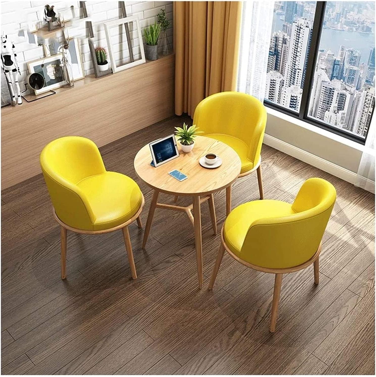 Dining Table and Chair for Combination Living Room Corridor Study Garden Balcony Bedroom Reception (Color : Green) (Yellow)