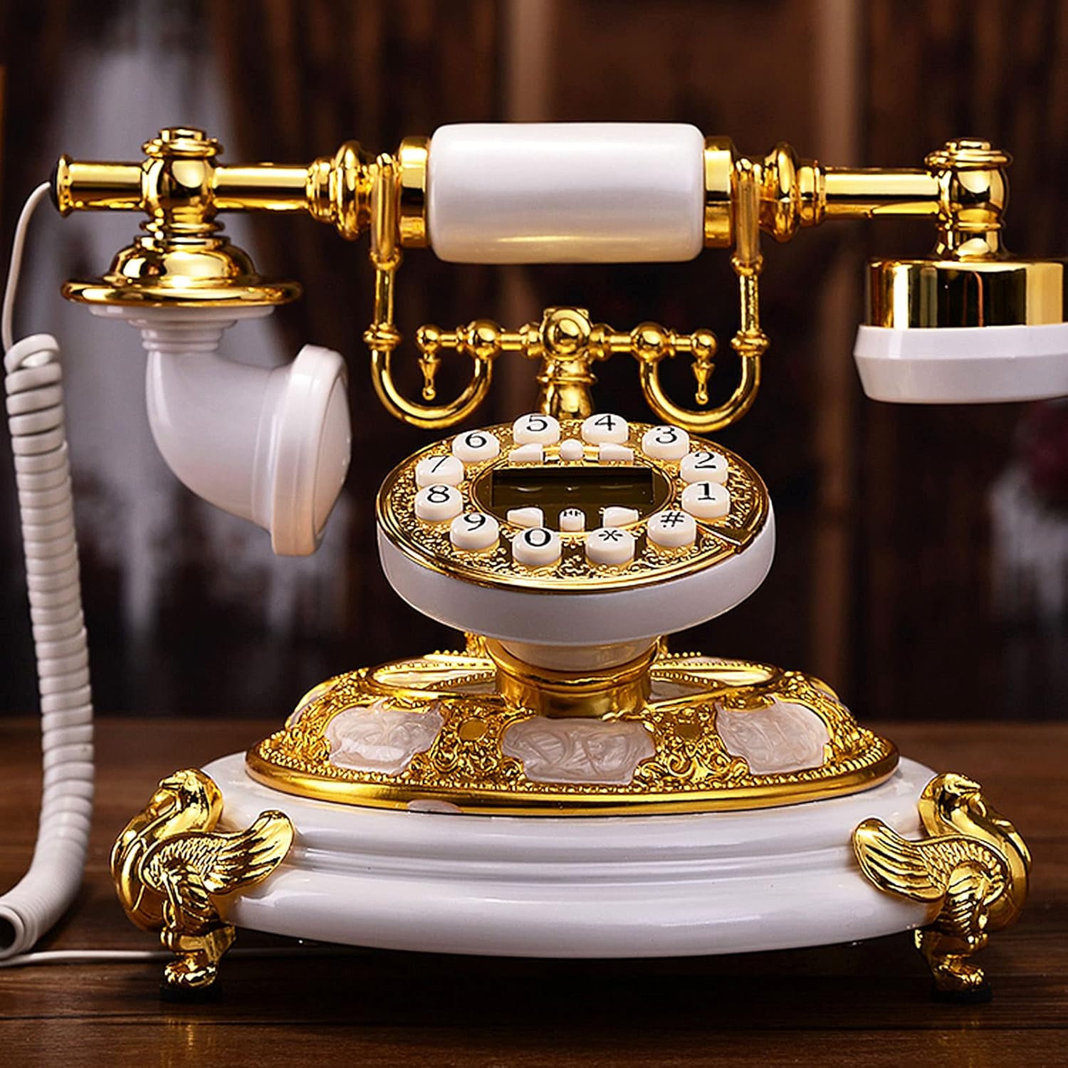 Landline Phone for Home, Golden Old Button Dial Telephone, Vintage Decorative Phones for Home Office Business Hotel
