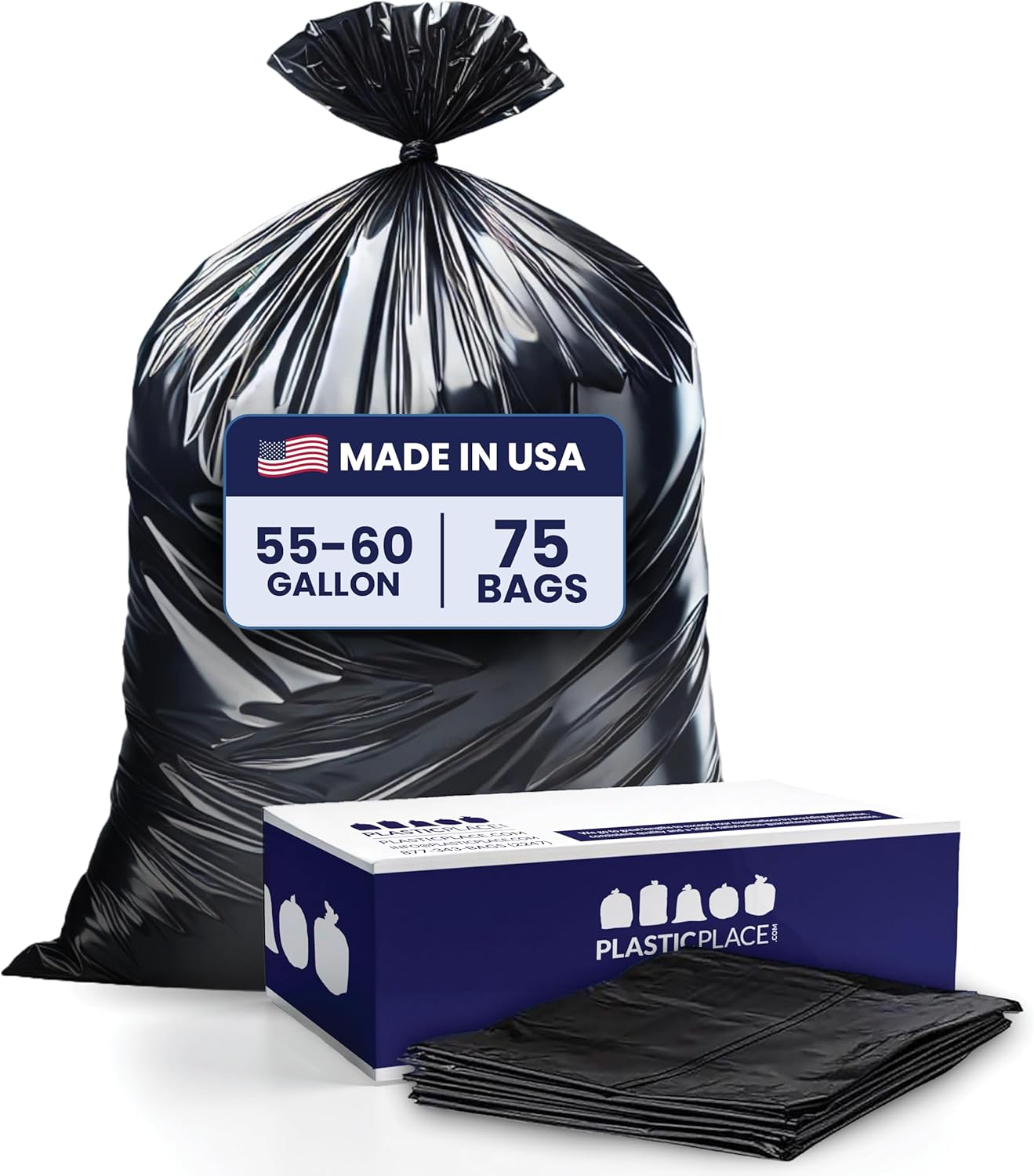 Plasticplace 55 Gallon Trash Bags │ 1.5 Mil │ Black Garbage Bags 38" X 58" (75Count)