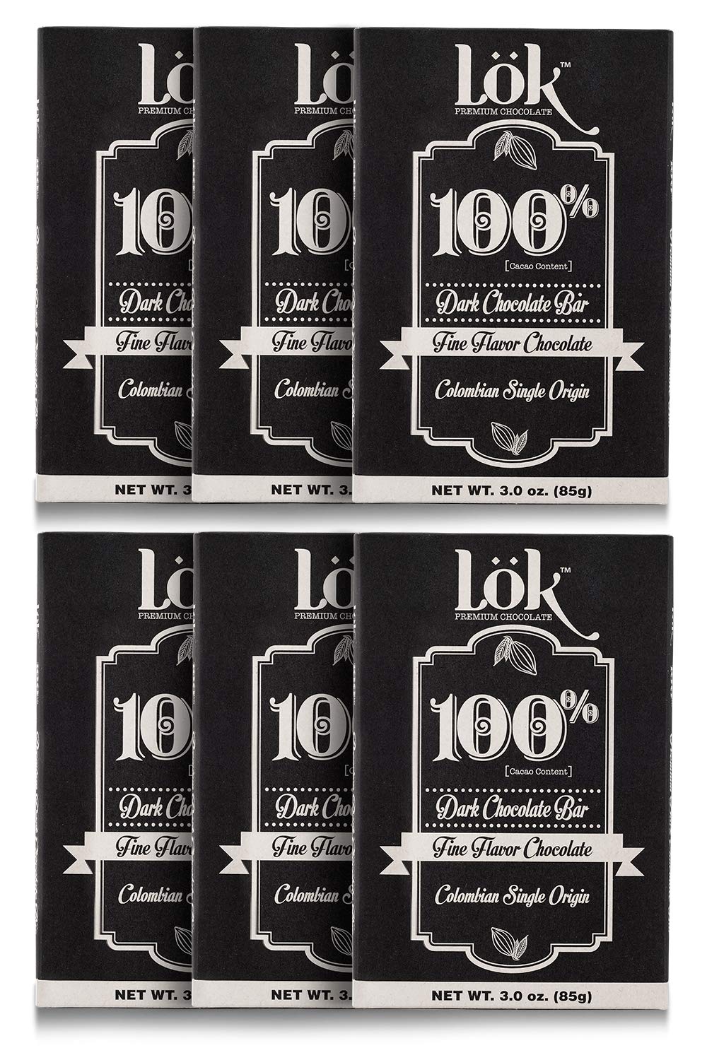 Lök Foods Dark Chocolate Bar 100% Cacao | Fair Trade, Kosher, Gluten Free, Vegan, Bean-to-Bar, Sugar-Free, No Sugar Alcohol, No Artificial Sweetener, Keto Friendly, Low-Carb, Paleo | 3.0 Ounce 6 Pack