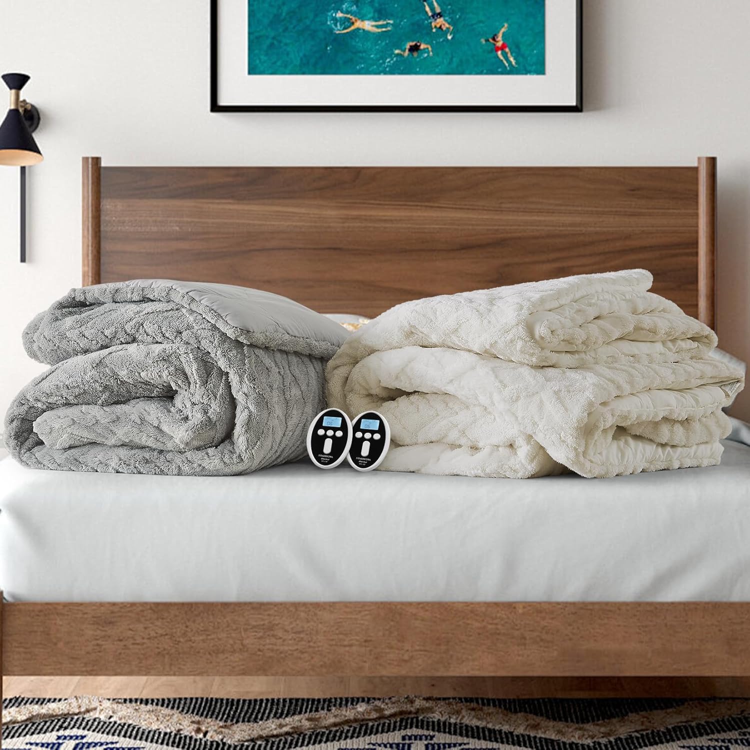 Heated Comforter Blanket Queen Size with Wireless LCD Controller, Tufted Fast Heating Electric Quilt, 6 Heat Levels & 2-10H Time Settings, UL Certified, White Queen 90" x 90"