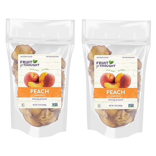 Fruit for Thought Melocotones secos En casa, trabajo o sobre la marcha Melocotones sin azúcar Bolsas de 16 onzas paquete de 2