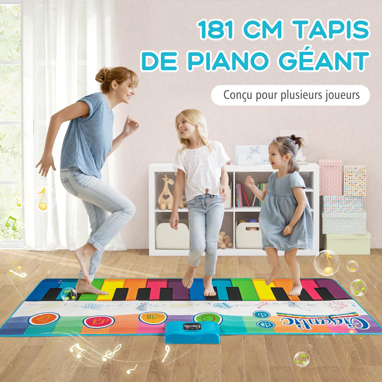 GOPLUS Tapis de Piano Enfant, 181CM Tapis de Danse Géant avec 24 Touches, 8 Sons d'Instruments, 10 Chansons, Jouet Éducatif Musical pour Filles Garçons 3+ Ans