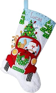 Bucilla, Jolly Deliveries 18" Felt Applique Stocking Making Kit, Perfect for DIY Needlepoint Arts and Crafts, 89552E