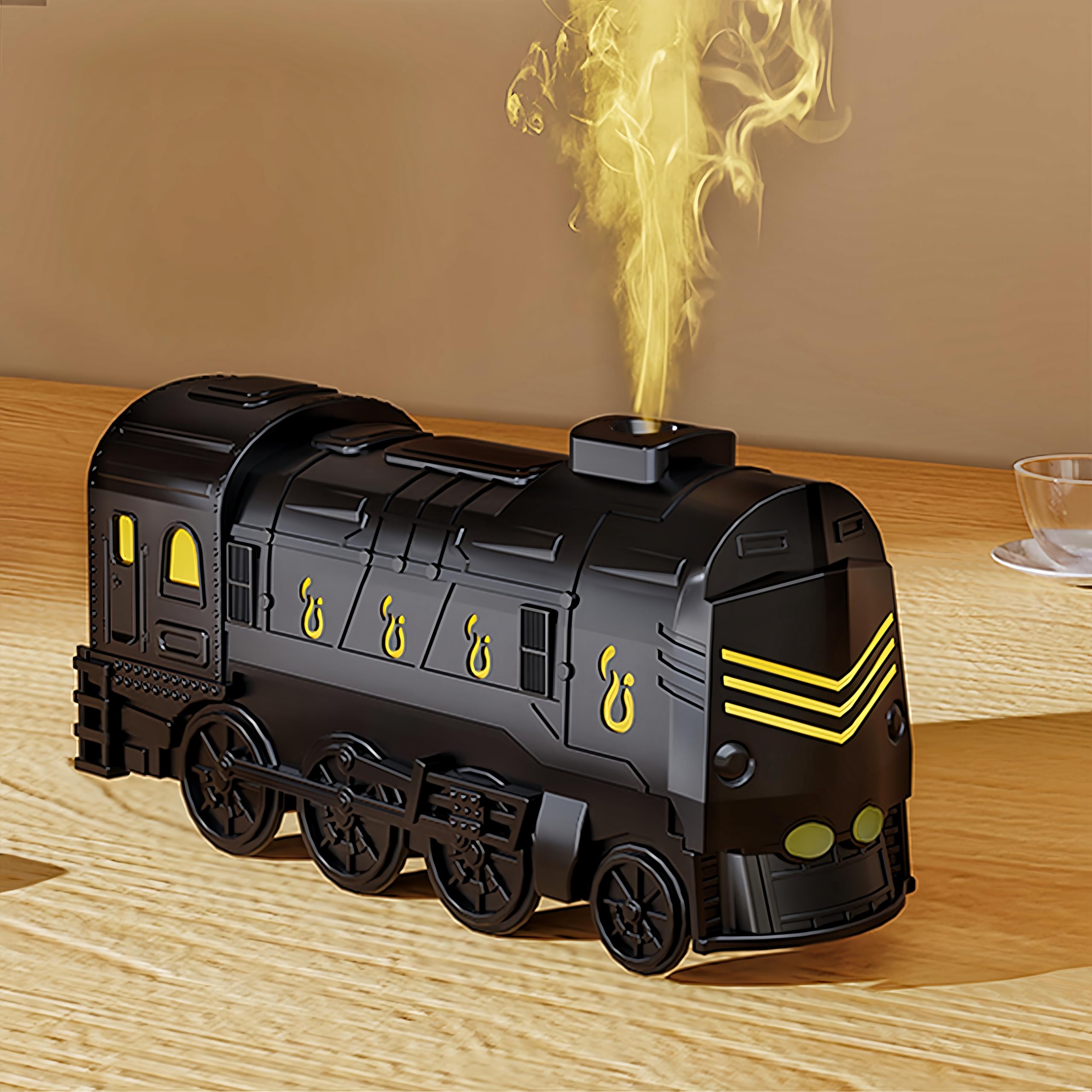 Steam Train Essential Oil Diffuser Retro Steam Train Humidifier with Light 300ml Ultra Quiet Mini Humidifier with Auto Off/2 Misting Modes/2 Light/Remote Control for Home Sleeping Reading (black)
