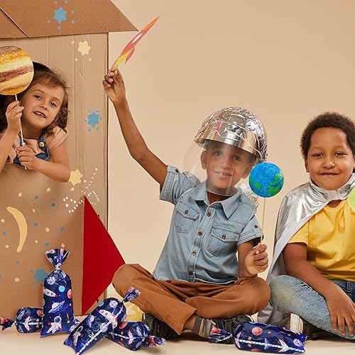 Miniatura 7 de Yexiya 120 bolsas de celofán para el espacio exterior, bolsas de plástico de regalo de galaxia planeta, regalos de fiesta de astronautas para