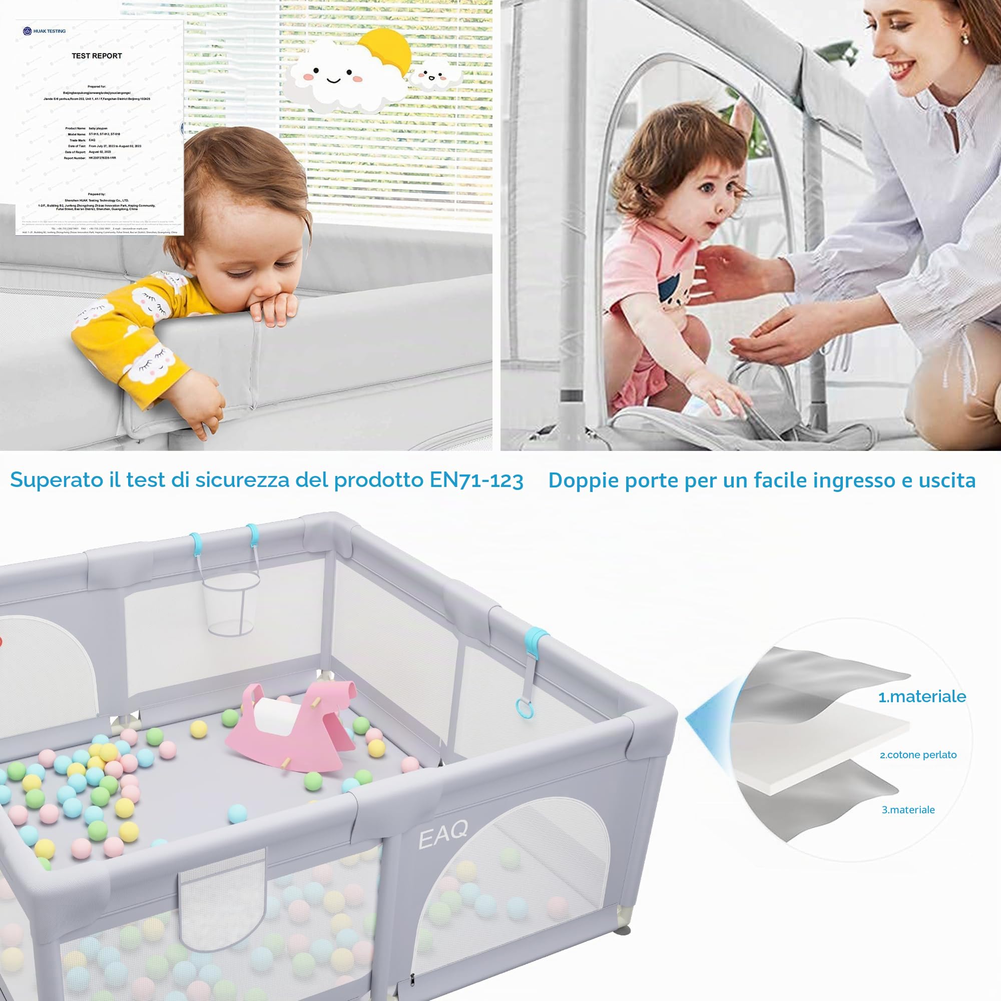 EAQ Box per bambino, interni ed esterni, centro attività con base antiscivolo, cortile di sicurezza morbido e trasparente, recinzione per bambino