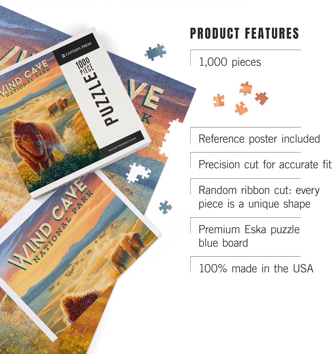 "Lantern Press Wind Cave National Park, South Dakota, Oil Painting, 1000 Piece Jigsaw Puzzle for Adults, Made in USA with Reference Poster"