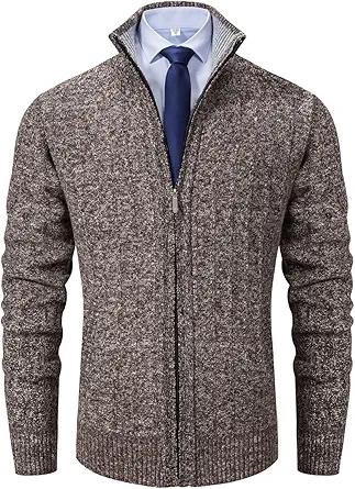 XinYangNi Men's Sweaters Full Zip Slim Thick Knitted Cardigan Sweaters Jacket with Pockets