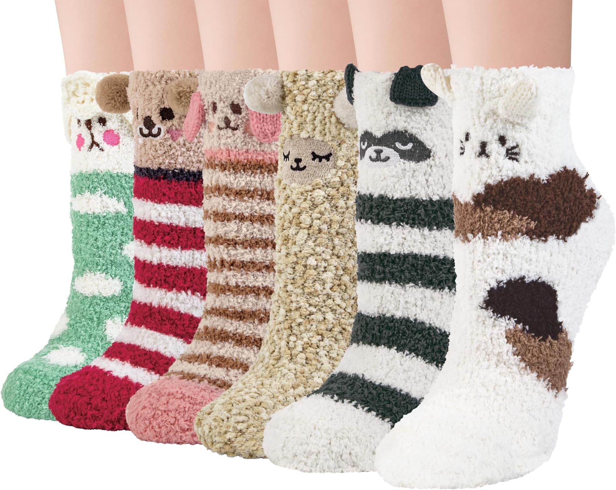6 Pairs Womens Fuzzy Socks Winter Warm Soft Cozy Fluffy Microfiber House Sleeping Slipper Socks Christmas Gifts