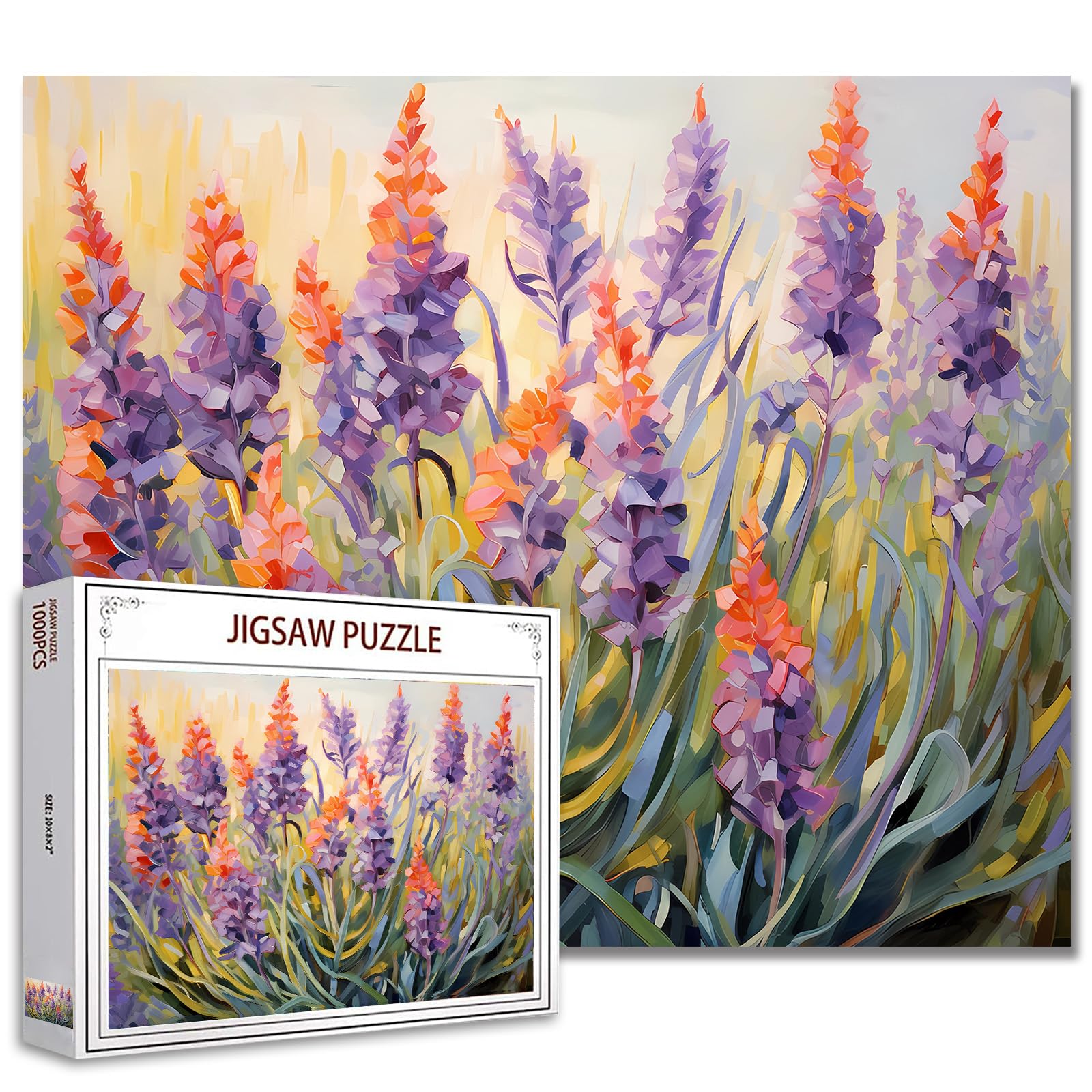 Colorful Flowers Jigsaw Puzzle，Lavender Green Grass 1000 Pieces Jigsaw Puzzles for Adults，27 x 20 Inches Puzzles for Families，HD Quality Flowers Puzzle Gift，Family Activity Perfect for Game Night — image 1