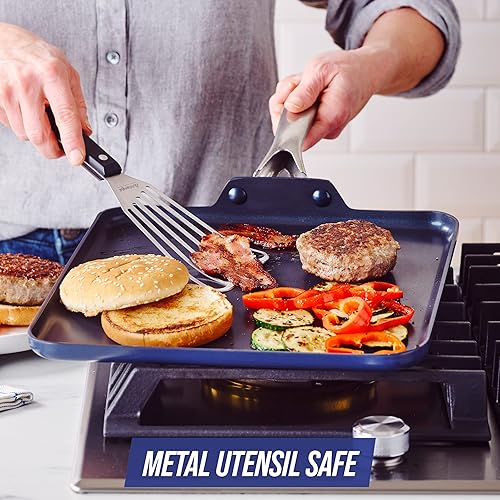 Miniatura 7 de Blue Diamond Cookware - Juego de sartenes antiadherentes de cerámica de acero inoxidable de tres capas, de 9.5 y 11 pulgadas, sin PFAS y utensilios