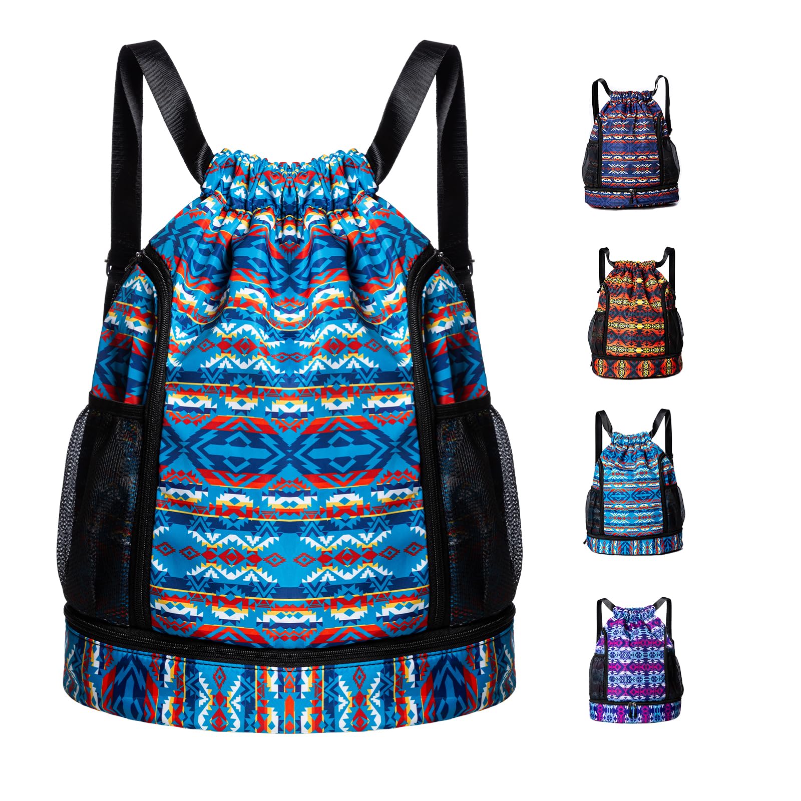 NU TRENDZ Drawstring Backpack, Drawstring Bag, With Two Zipper Pockets And Mesh Pockets, For Sports, Travel