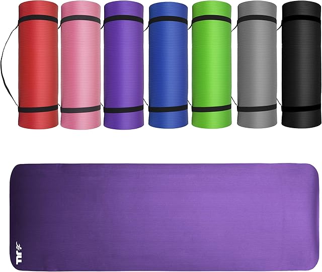 JLL® Yoga Mat Thick 10mm Non-Slip Pilates Workout Exercise Mat available in Black/Blue/Purple/Pink/Green/Red. Also Ideal as Camping Mat