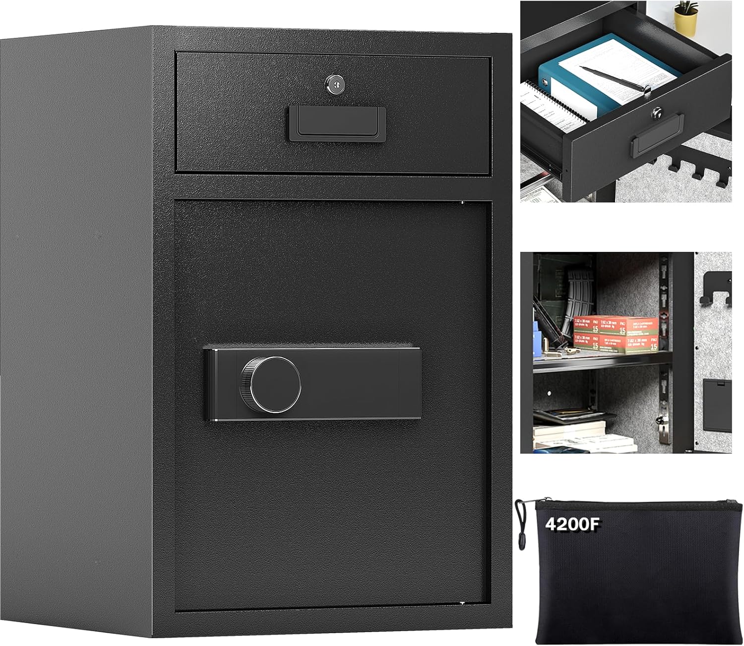 KAER 5.1 Cuft Secure Field Fireproof Waterproof with Drawer, 3 Unlock Strategies, Vibration Alert & Silent Mode, Waterproof Safes for Residence, Workplace, Valuables