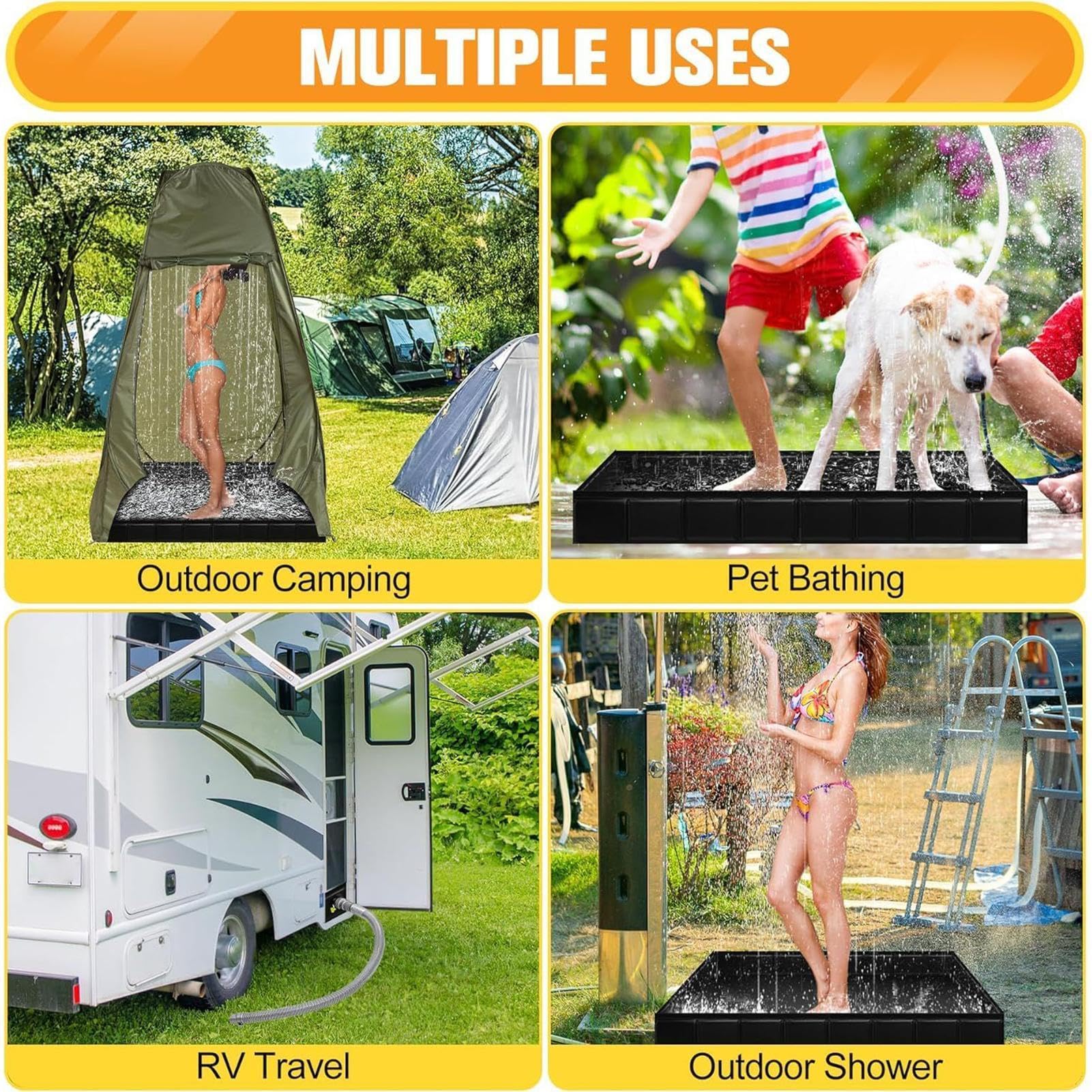 Doccia Da Esterno,Base Pavimento Per Bagno In Piedi Con Scarico | Base Doccia Portatile Vassoio Pieghevole - Per Bagno Tenda Campeggio Camper Escursionismo Viaggio Piscina Giardino Patio Esterno