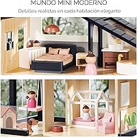 Vista 3 de Tiny Land Casa de muñecas, casa de muñecas familiar moderna con diseño realista, casa de muñecas de madera con muebles de 53 piezas, regalo ideal