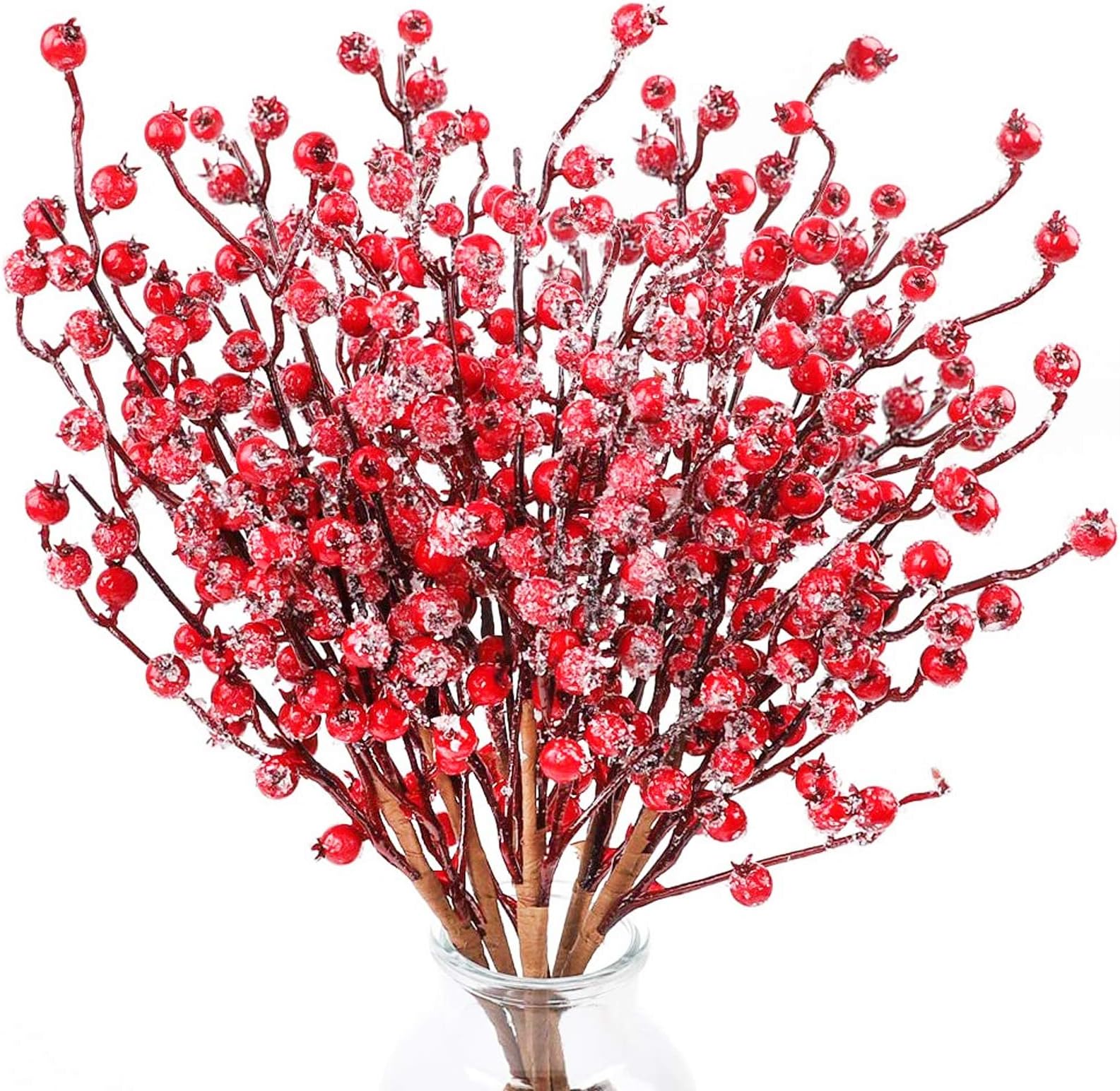 FUNARTY 6pcs Christmas Red Berries Artificial Red Berry Stems with Ice Fake Berry Sprays for Crafts Home Party and Christmas Decoration