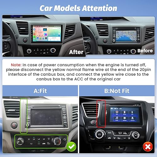 Miniatura 8 de Roinvou 2G+64G Radio de coche para Honda Civic 2012-2015 (LHD) con Carplay inalámbricoAndroid Auto, 9 pulgadas Android 13 IPS pantalla táctil