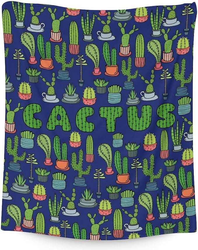 Cactus Throw Blanket - Soft, Fuzzy & Warm - 40x50 Inches Flannel Blankets for Travel, Office - Dark Blue Aesthetic Throws Gift for Girls, Boys