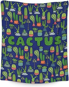 Cactus Throw Blanket - Soft, Fuzzy & Warm - 40x50 Inches Flannel Blankets for Travel, Office - Dark Blue Aesthetic Throws Gift for Girls, Boys