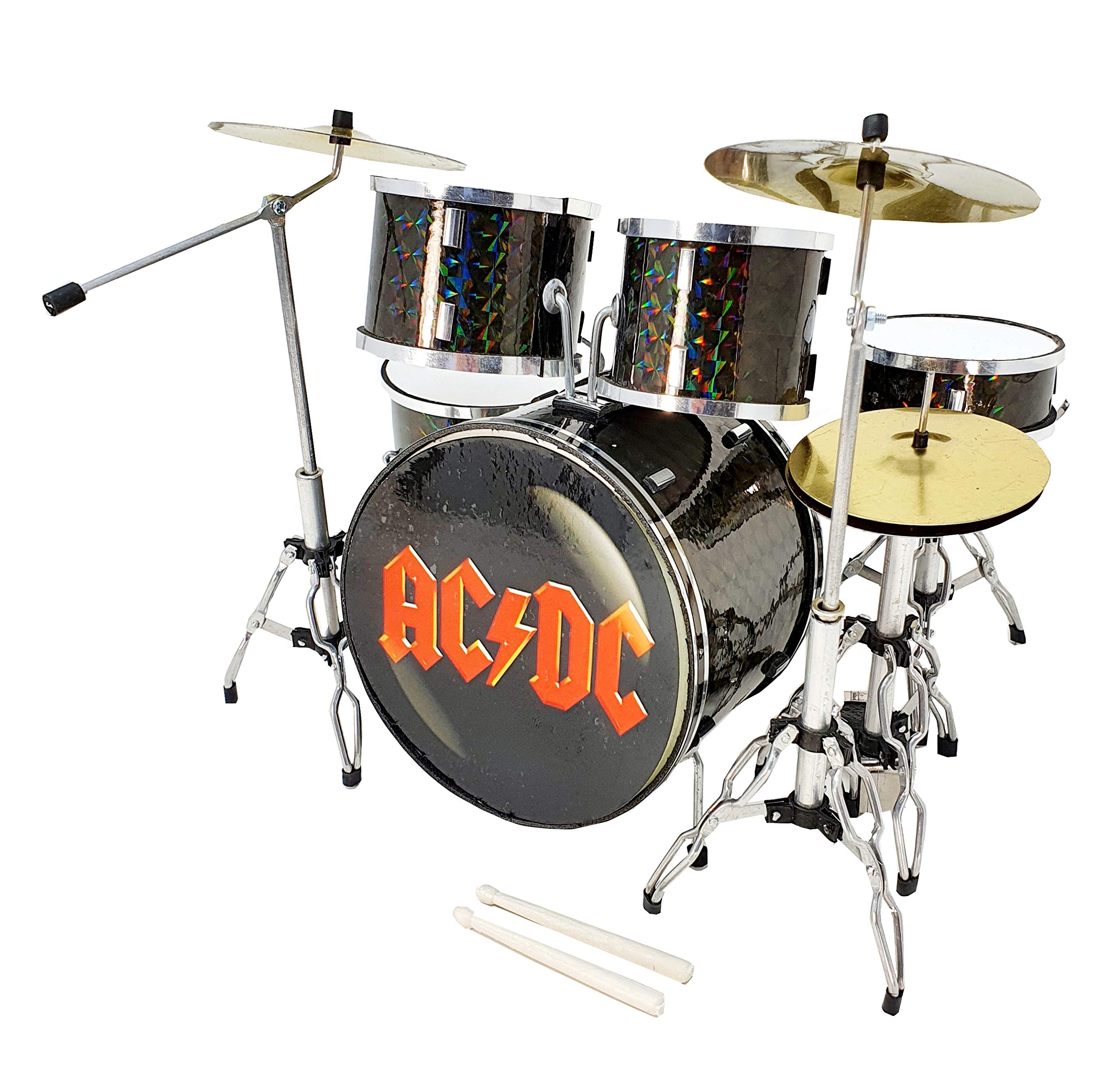 MINIATURA BATERÍA ACUSTICA NEGRO CROMADO MDR-0251 BOMBO AC-DC REGALO MUSICAL ESCALA 1:5 ROCKMUSIC