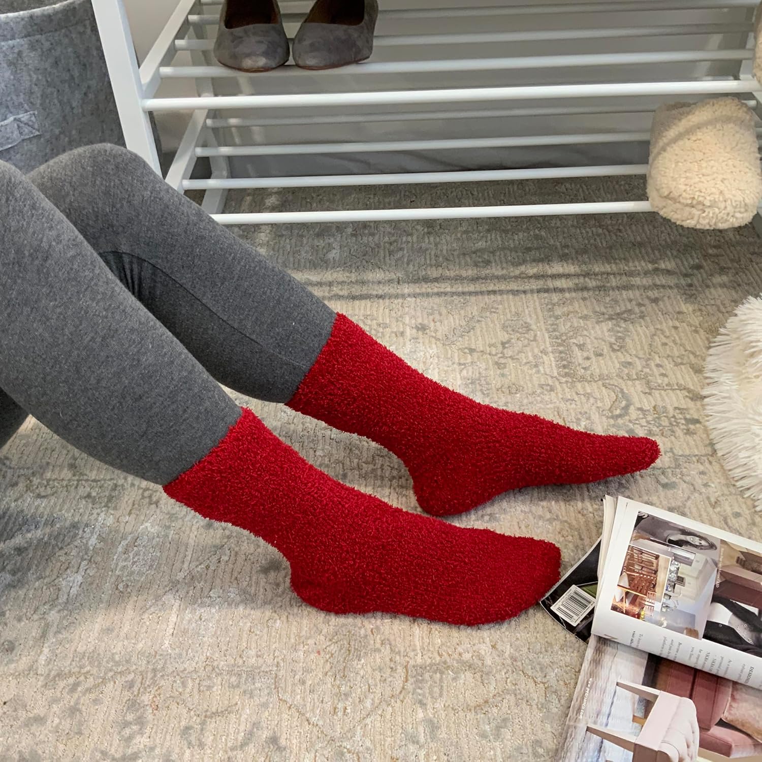 Cuddl Duds Women 6 Pair Pack Warm Cozy Fluffy Plush Home Comfortable Sleep Lounge Gift Assorted Pattern Crew Socks - Image 3