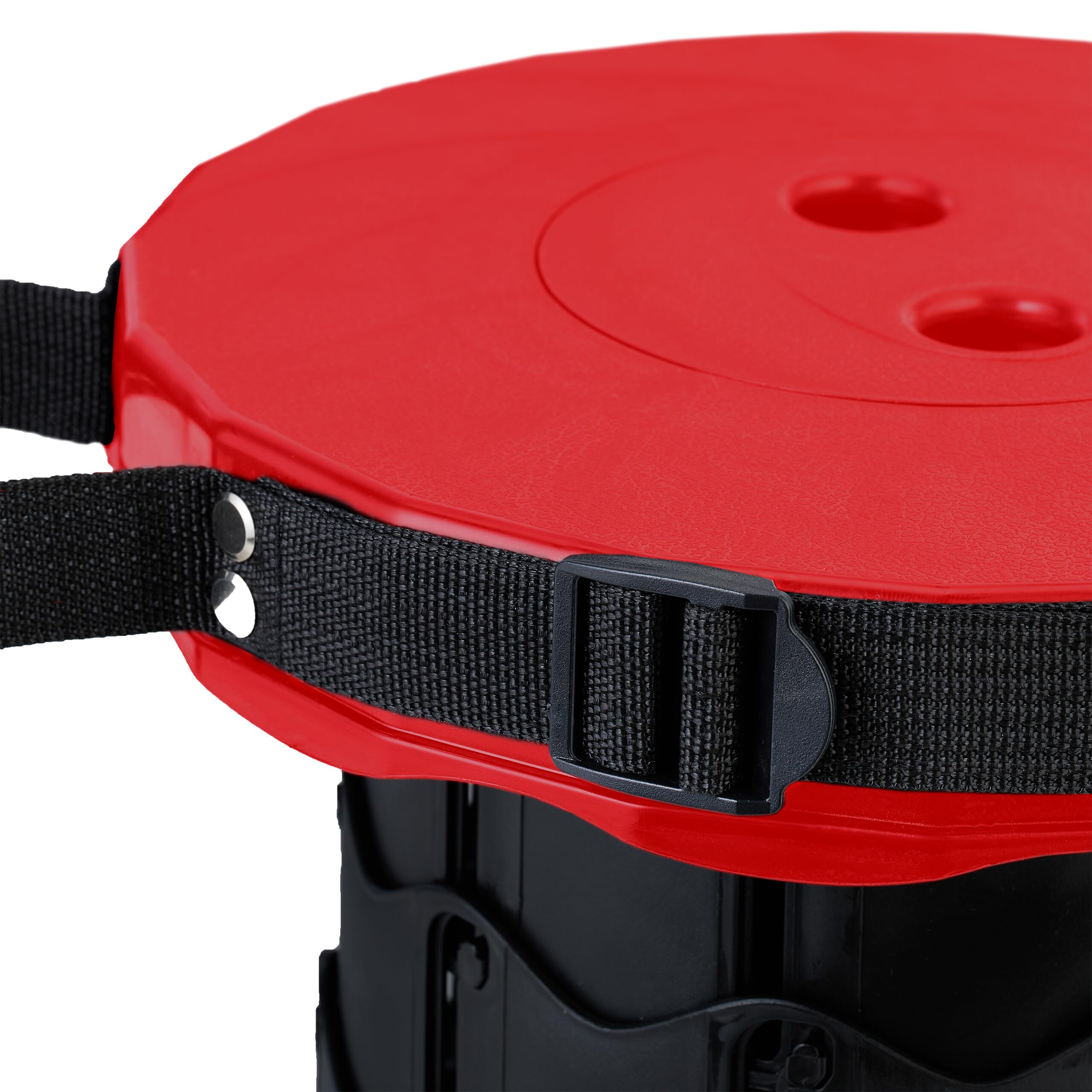 Relaxdays Sgabello Pieghevole Portatile, HLP 44,5 x 25 x 25 cm, Sedia da Campeggio Regolabile in Altezza, Nero Rosso