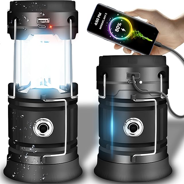 Retoo Przenośna latarnia kempingowa LED z akumulatorem i 2 trybami świecenia, super jasna, składana lampa outdoorowa, światło kempingowe z funkcją powerbanku, elektroniczna latarnia do czytania