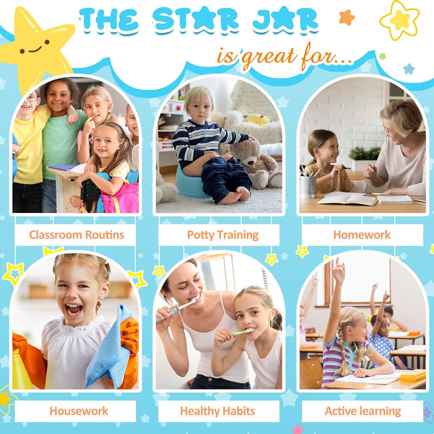 Roowest Star Reward Jar for Kid 3 Pcs Coin Jars for Behavior Tokens 200 Pcs Stars 8 Pcs Name Tags Classroom Reward System for Kids Back to School Incentive Good Behavior Training (10 Colors)