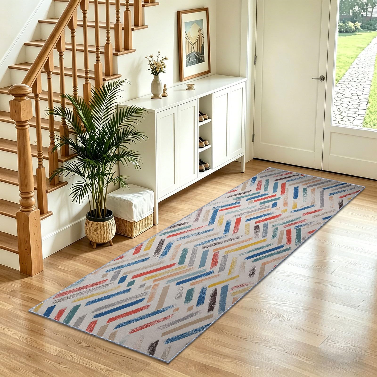 Tapis poils courts lavable 60x150 multicolore pour chambre d'enfant et cuisine moderne