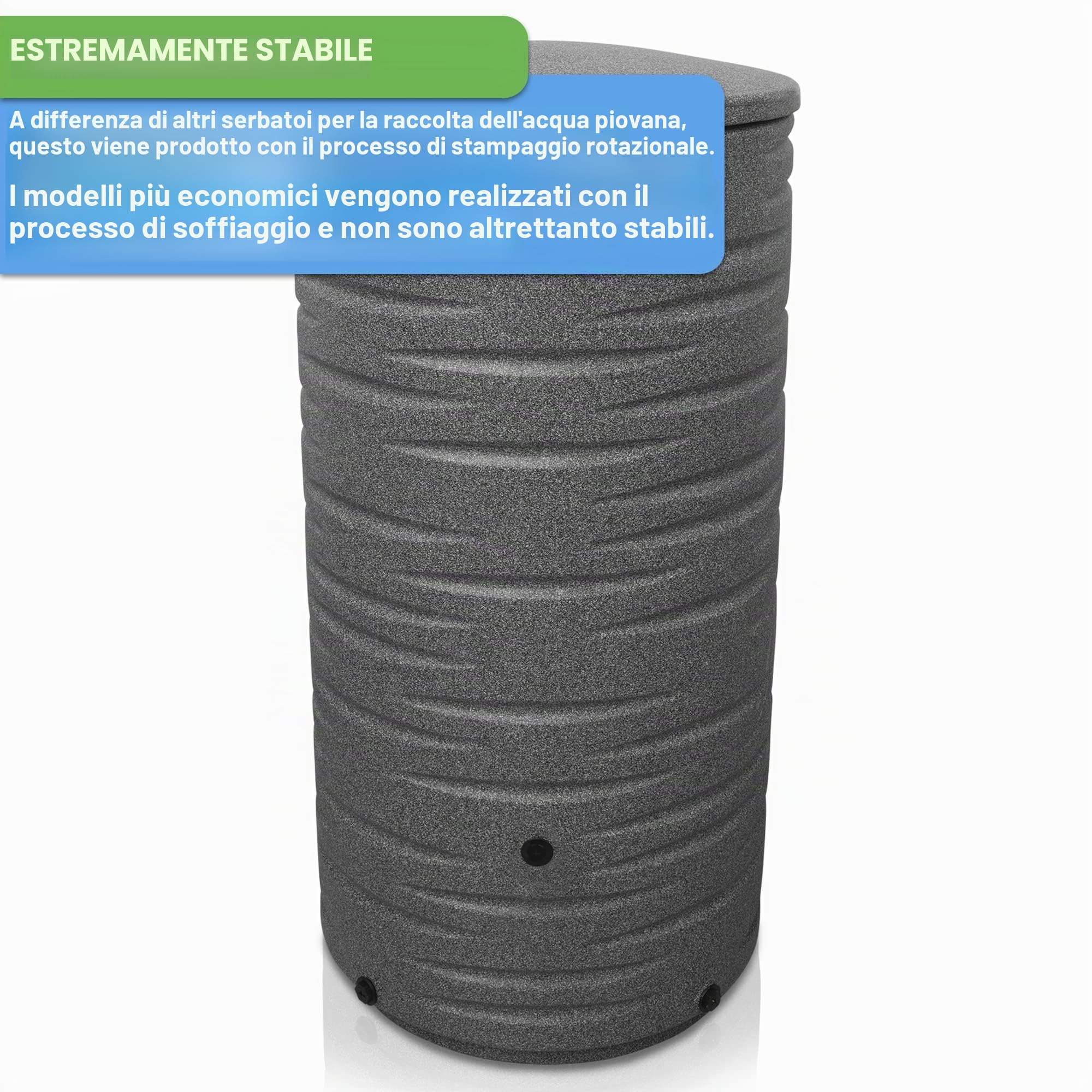 Yourcasa Serbatoio acqua 290 litri [Qualità premium] in plastica resistente al gelo – La filettatura per il collegamento è in metallo - Cisterna acqua piovana con coperchio (grigio)