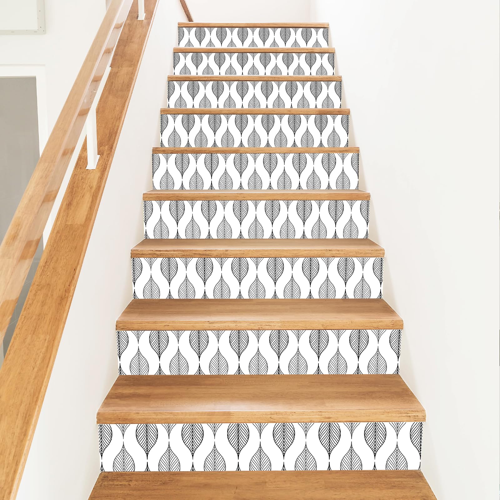 PLIGREAT 15 Strips Modern Style Stair Riser Decals, Peel and Stick Stair Stickers for Steps 18x100cm Self-Adhesive Vinyl Leaf Pattern Staircase Murals for Home Hotel Decor