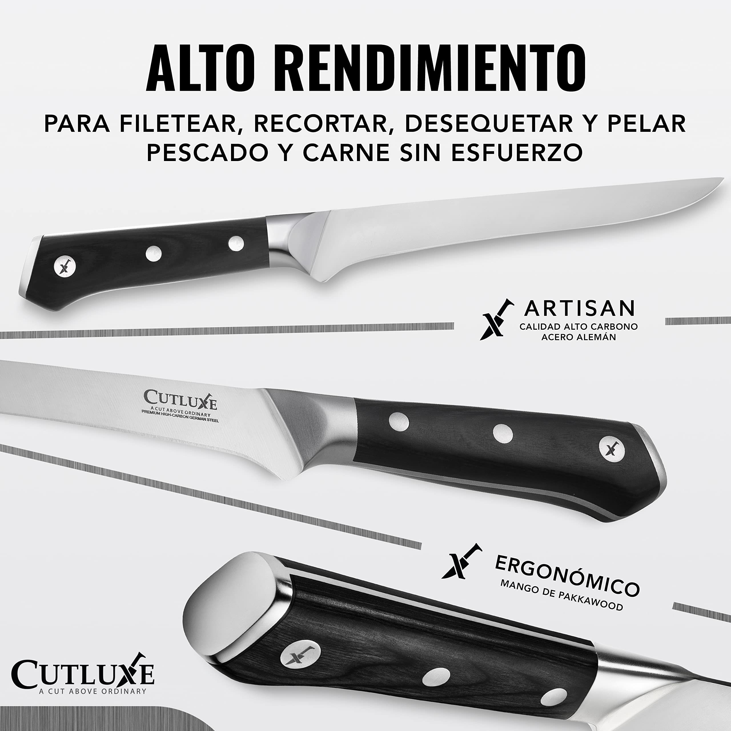 Cutluxe Cuchillo Fileteador y Deshuesar 15cm Acero Alemán Alto Carbono Serie Artesano