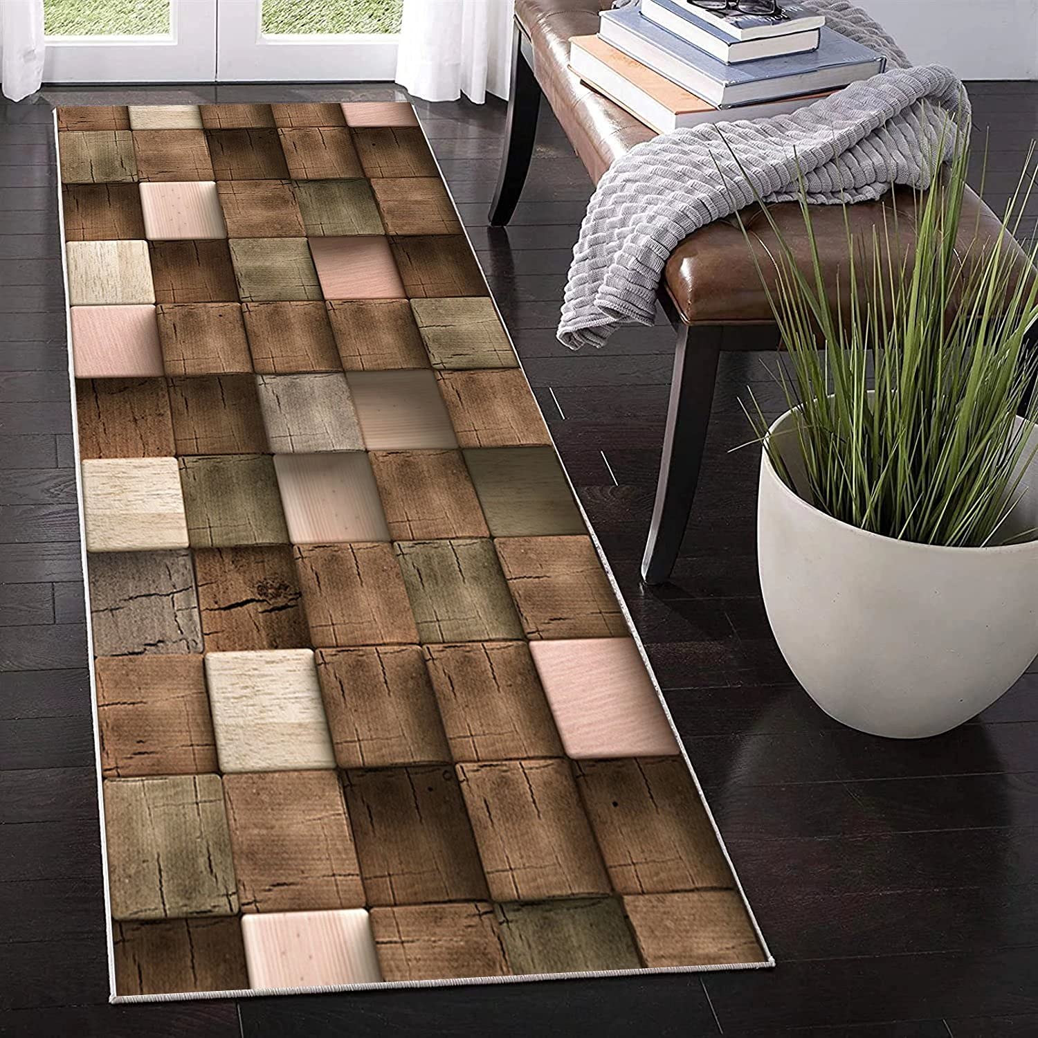DTUQYX Tappeto Passatoia 120x460cm Antiscivolo Lavabile Antimacchia Durevole Motivo Geometrico Cucina Tappeti Runner Adatto Per Bagno, Soggiorno, Camera Da Letto, Sala Da Pranzo, Corridoio
