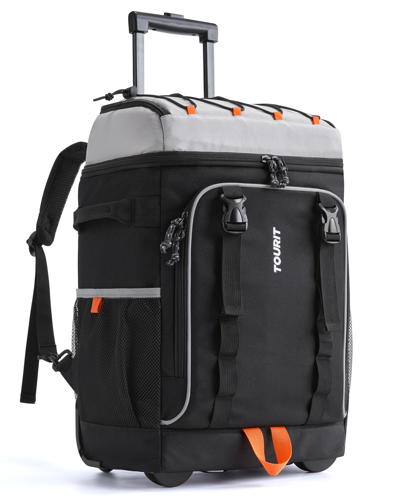 TOURIT 50-Can Rolling Backpack, Double Deck & Dual-Bar Handle Travel Soft Cooler Bag with Wheels for Women, 30L Space Beach Cooler Size 18"(15"+3")ร13"ร11"